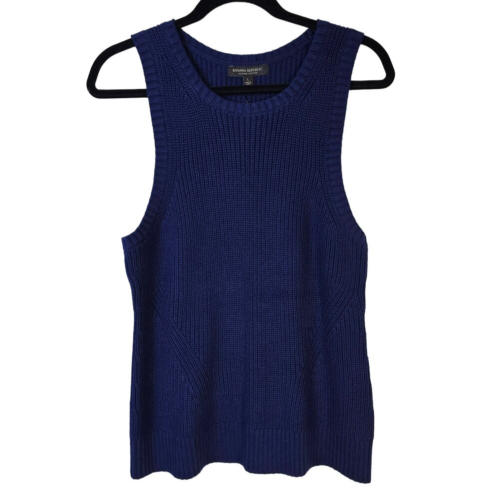 Banana Republic Sweater Tank Women's L Navy Knit Career Chic Office Classic NEW